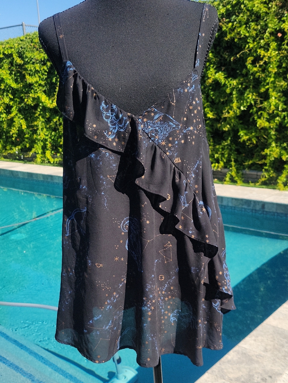 Torrid Black Celestial Zodiac Star Ruffle Sheer Cami Top 1 - Picture 9 of 13